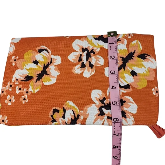 Rachel Pally Zahara Orange Reversible Floral Print Faux Leather Clutch Bag Purse - Picture 11 of 12